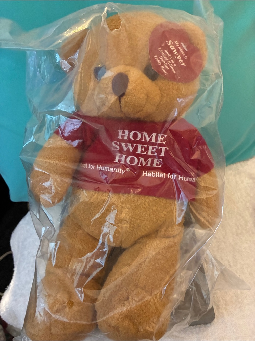 NWT and NIP Home Sweet Home “Sawyer” Plush Bear in Tan with Red Shirt